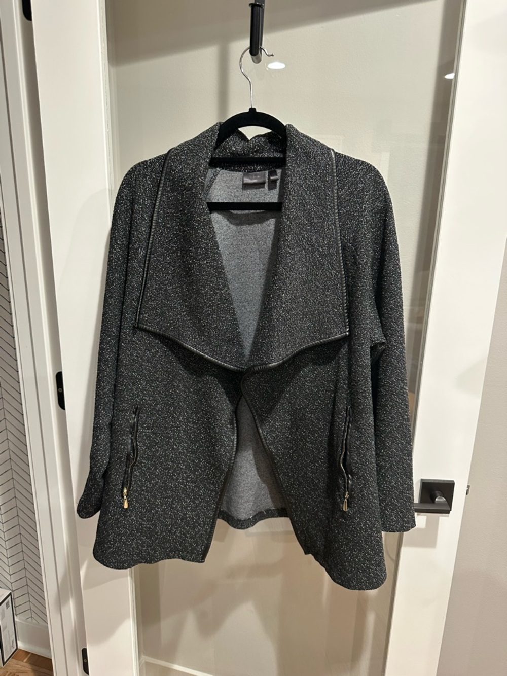 Open Front Knit Cardigan Jacket - Charcoal/Black